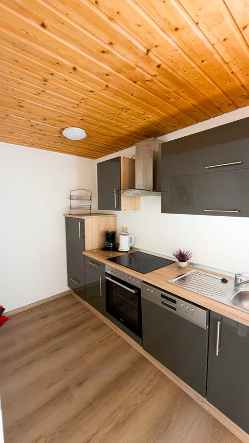 Küchenzeile mit Holzdecke